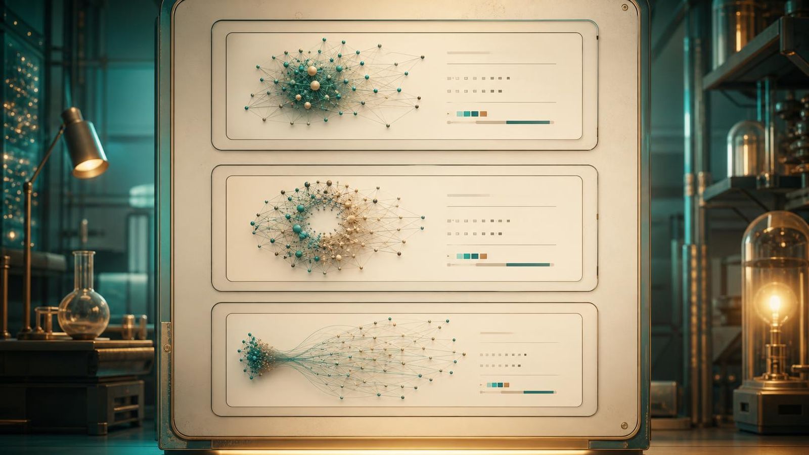 A demo index panel listing three graph experiments with small previews